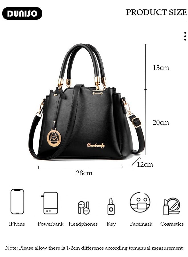DUNISO Large-Capacity PU Leather Satchel Bag for Women Ladies,Simple Fashion Solid Color Versatile Handbags with Elegant Metal Ornament,Multipurpose with Multiple Compartments Crossbody Messenger Bag with Reinforced Handle for Women of All Ages,Students, Teachers,Office ladies  - Image 4