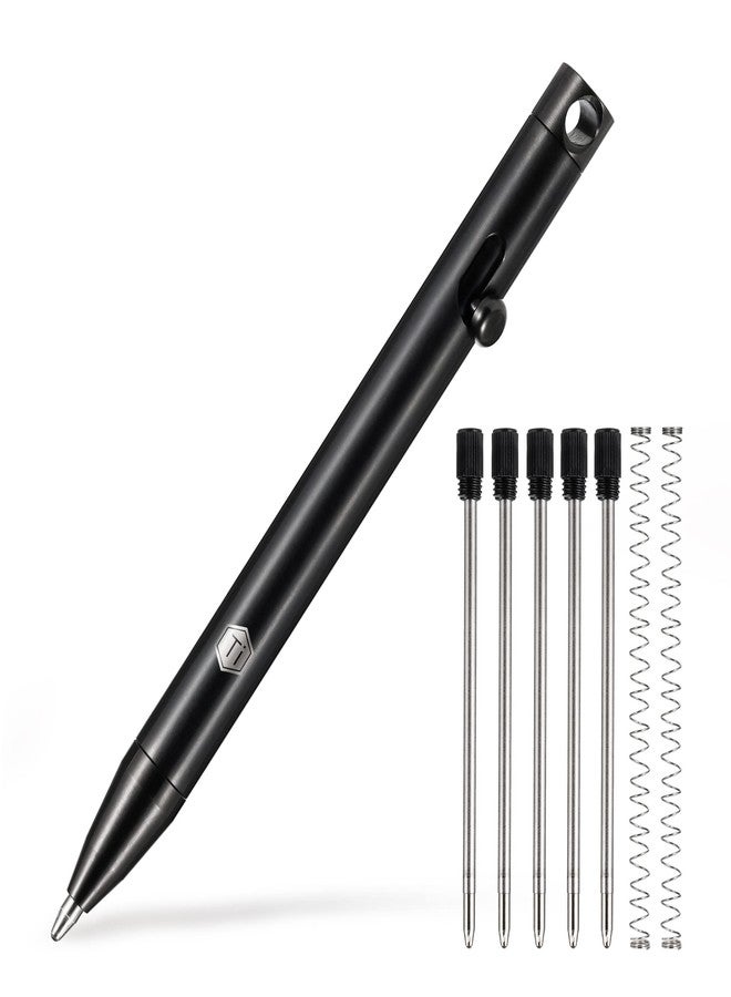 KeyUnity KP00 Titanium Alloy Bolt Action Pen with Bonus Refills, Retractable Pocket Ball-point Pen for Everyday Use Signature, Fine Point, Black Ink (PVD Black) - Image 1