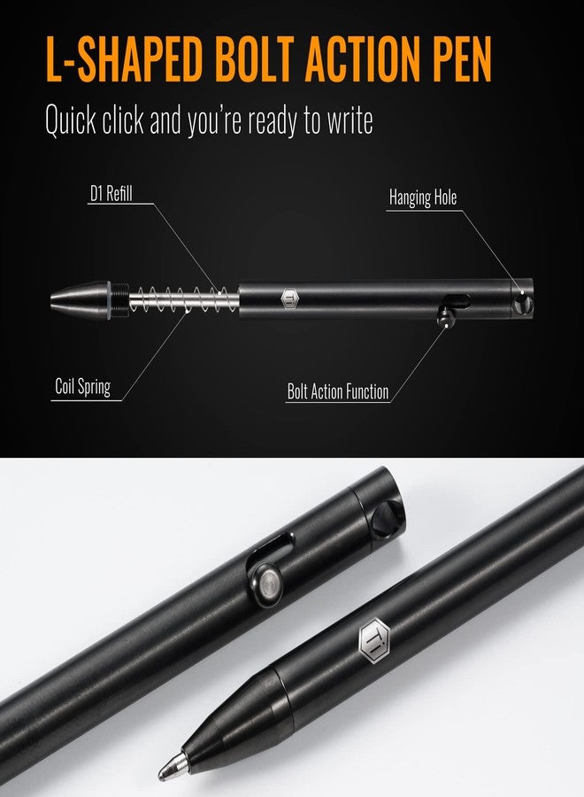 KeyUnity KP00 Titanium Alloy Bolt Action Pen with Bonus Refills, Retractable Pocket Ball-point Pen for Everyday Use Signature, Fine Point, Black Ink (PVD Black) - Image 4