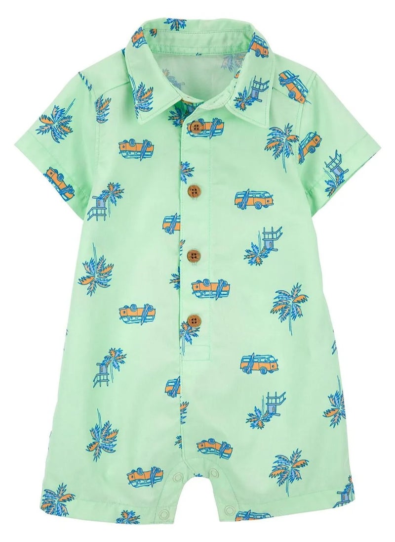 carter's Carter's Tropical Cotton Romper - Green  - Image 1