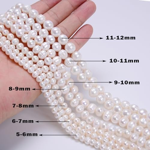 AD Beads Natural Freshwater White Pearl Round Beads 15" 4mm 6mm 8mm 9mm 10mm 11mm 12mm (11-12mm) - Image 5