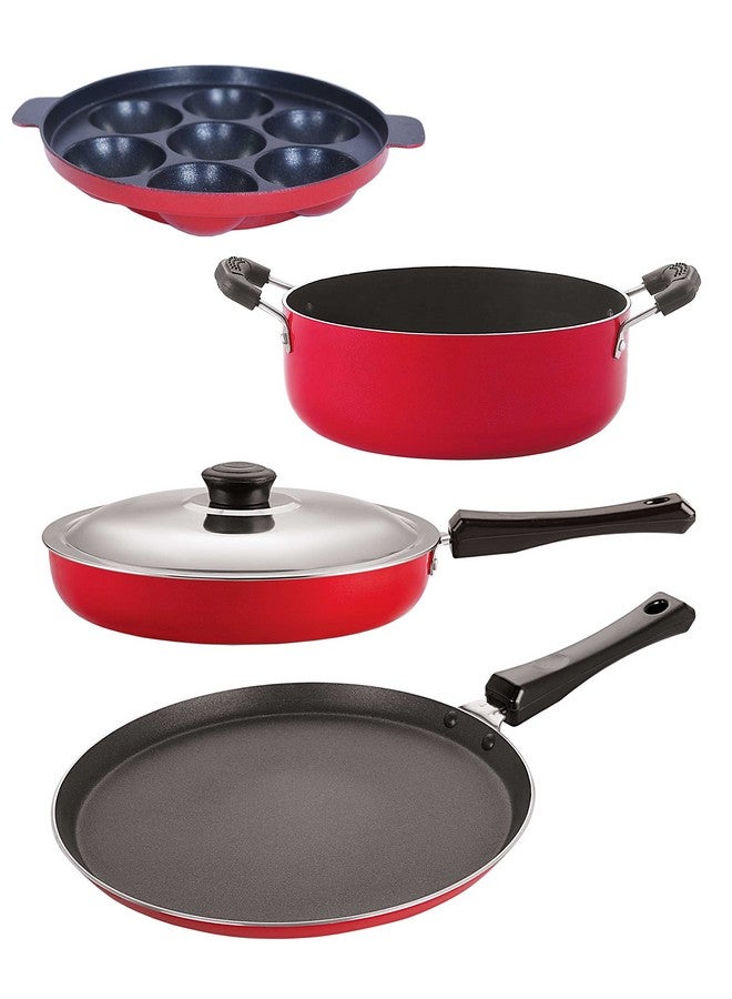 نيرلون مجموعة أدوات مطبخ نيرلون المكونة من 4 قطع من مقلاة وأواني طهي غير لاصقة من الألومنيوم (FT12_FP10_AP7_CS24) - Image 1