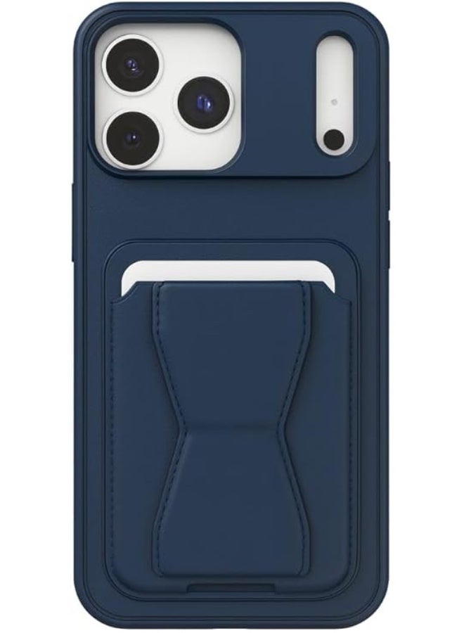 حافظة جلدية متوافقة مع هاتف Iphone 17 Pro Max مع ظهر جلدي مقاوم للصدمات لتخزين البطاقات وحافظة مدمجة مع حامل من جلد البولي يوريثان للحصول على مظهر أنيق وقبضة مريحة (أزرق) - Image 1