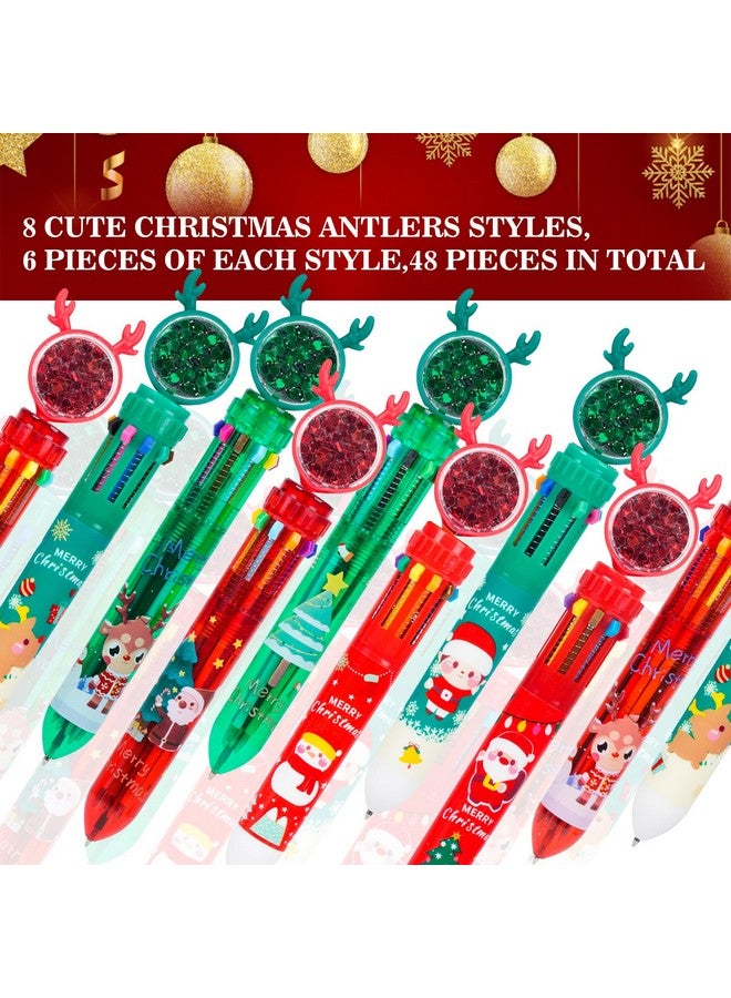 Kolewo4ever 48 Pieces Christmas Multicolor Ballpoint Pens 10-In-1 0.5Mm Retractable Christmas Antlers Ballpoint Xmas-Tree Santa Snowman Pens For Office School Supplies Christmas Gift,8 Styles - Image 2
