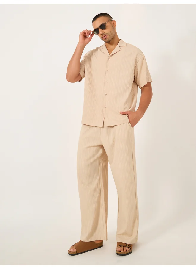 تايك تو Take Two Solid Elastic Waistband Wide Leg Trousers