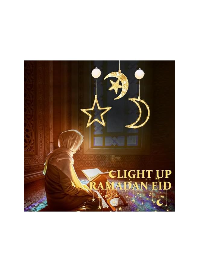 The Bros 3 عبوات من أضواء النوافذ على شكل قمر ونجوم، زينة أضواء المهرجانات مع كوب شفط، أضواء سلسلة LED على شكل قمر لظلال النوافذ، أضواء زخرفية دافئة بيضاء معلقة للديكور في حفلات المنزل - Image 5