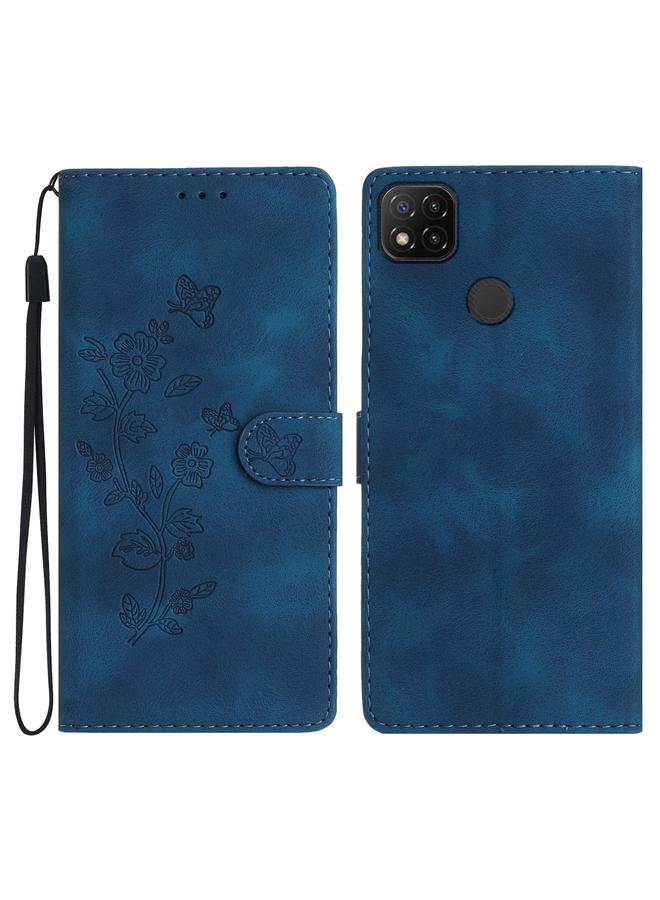 The Bros Case For Xiaomi Redmi 9C Flower Butterfly Embossing Pattern Leather Phone Case