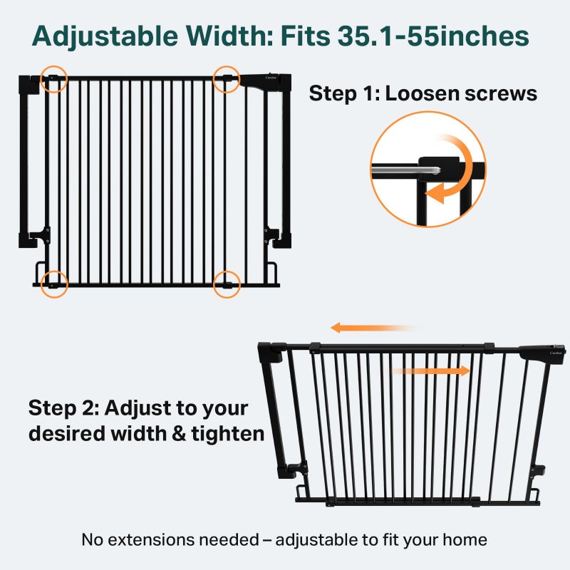Cumbor 35.1â€“55" No Bottom Bar Baby Gate for Stairs, 2-in-1 Auto Close Dog Gate Indoor, Hardware Mounted Wide Pet Gate for Doorways with Large Walk Thru Door, Child-Proof Safety Gate for Kids (Black) - Image 3