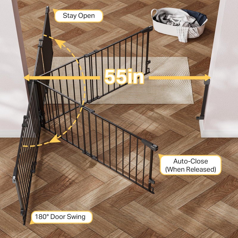 Cumbor 35.1â€“55" No Bottom Bar Baby Gate for Stairs, 2-in-1 Auto Close Dog Gate Indoor, Hardware Mounted Wide Pet Gate for Doorways with Large Walk Thru Door, Child-Proof Safety Gate for Kids (Black) - Image 5