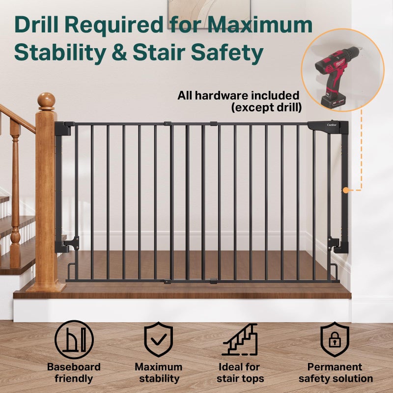 Cumbor 35.1â€“55" No Bottom Bar Baby Gate for Stairs, 2-in-1 Auto Close Dog Gate Indoor, Hardware Mounted Wide Pet Gate for Doorways with Large Walk Thru Door, Child-Proof Safety Gate for Kids (Black) - Image 4