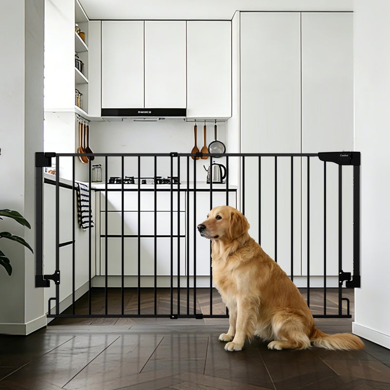 Cumbor 35.1â€“55" No Bottom Bar Baby Gate for Stairs, 2-in-1 Auto Close Dog Gate Indoor, Hardware Mounted Wide Pet Gate for Doorways with Large Walk Thru Door, Child-Proof Safety Gate for Kids (Black) - Image 1