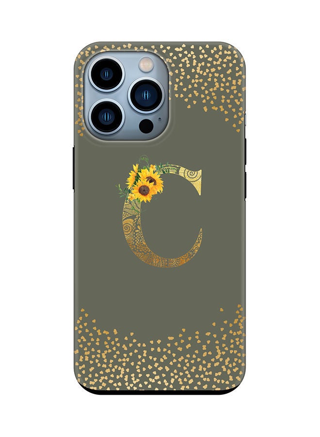 Stylizedd Monogram Tough Series for Apple iPhone 13 Pro Custom Initials Floral Mandala Pattern Tough Pro Dual Layer hybrid PC inner TPU protection Alphabet- C (Olive Green) - Image 1