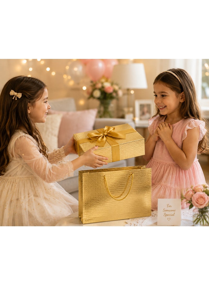 MAMATOONS Luxury Gift Box Gold Colour with Gift Bag and Ribbon, Magnetic Closure, Premium Texture, Gift Packaging Box for Men Women Birthdays Wedding Parties Festivals, Size 29 x 21 x 9.5 cm - Image 3