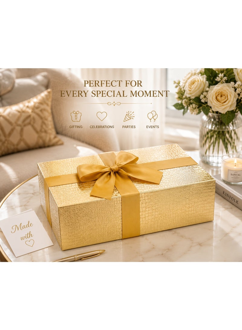 MAMATOONS Luxury Gift Box Gold Colour with Gift Bag and Ribbon, Magnetic Closure, Premium Texture, Gift Packaging Box for Men Women Birthdays Wedding Parties Festivals, Size 29 x 21 x 9.5 cm - Image 4