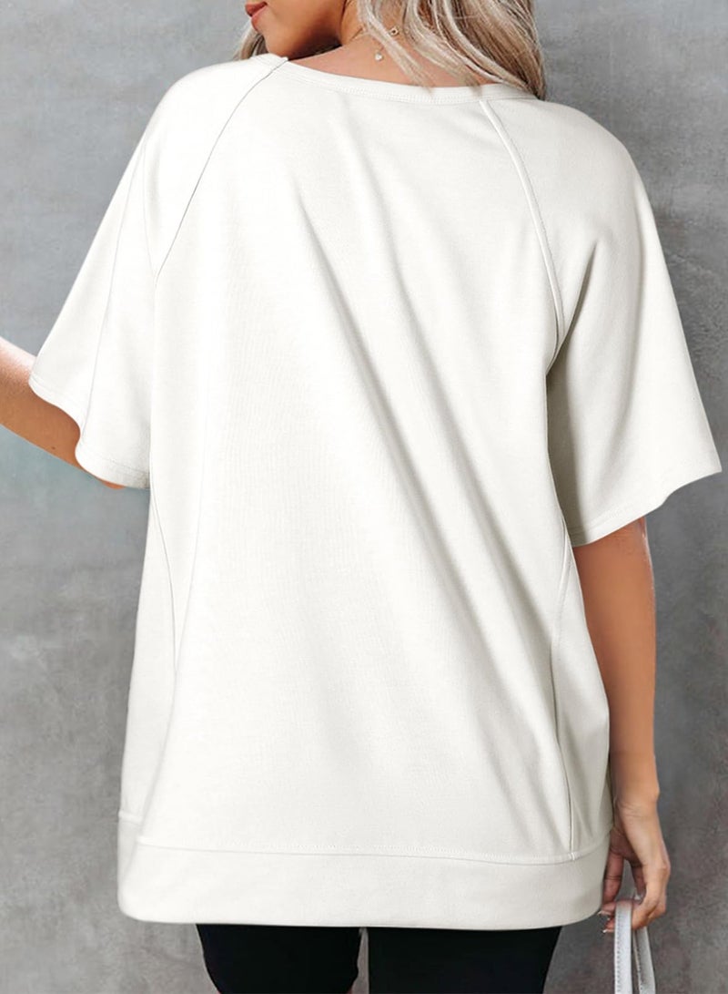 Dokotoo Oversized T Shirts for Women Fashion 2025 Casual Crewneck Short Sleeve Tee Spring Summer Tops Loose Fit High Low Lightweight Solid Color T-Shirts Blouse Workout Tops for Women White Small - Image 2
