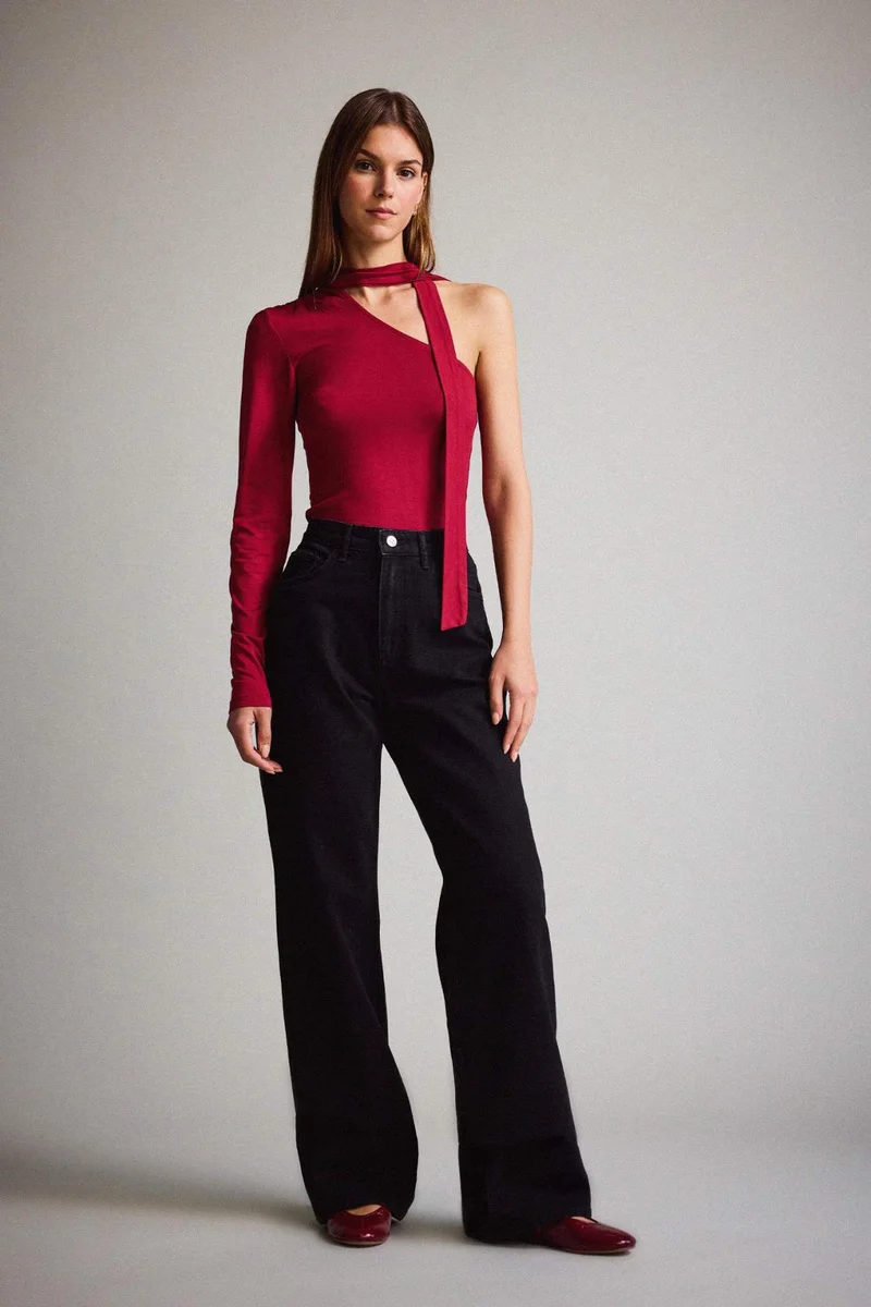 ديفاكتو Straight Wide Leg High Waist Long Jeans