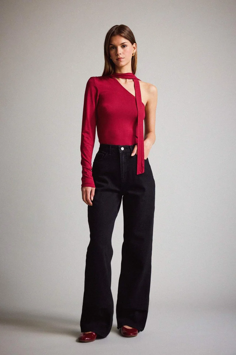 ديفاكتو Straight Wide Leg High Waist Long Jeans
