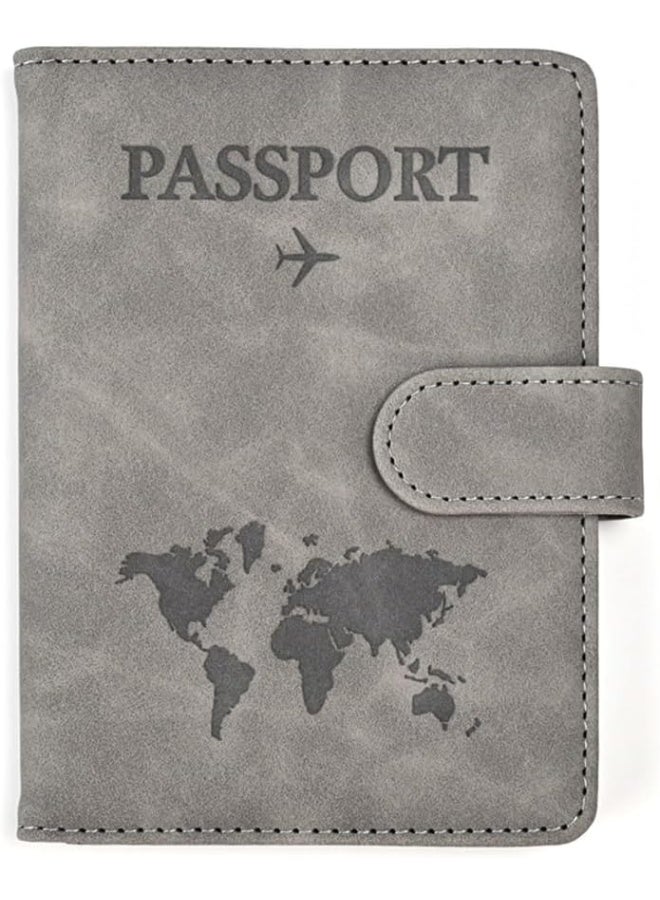 RFID Passport Holder with Luggage Tag – Magnetic Travel Wallet & Organizer for Passports, Cards & Travel Essentials, Secure Anti-Theft Design (Gray) - Image 1