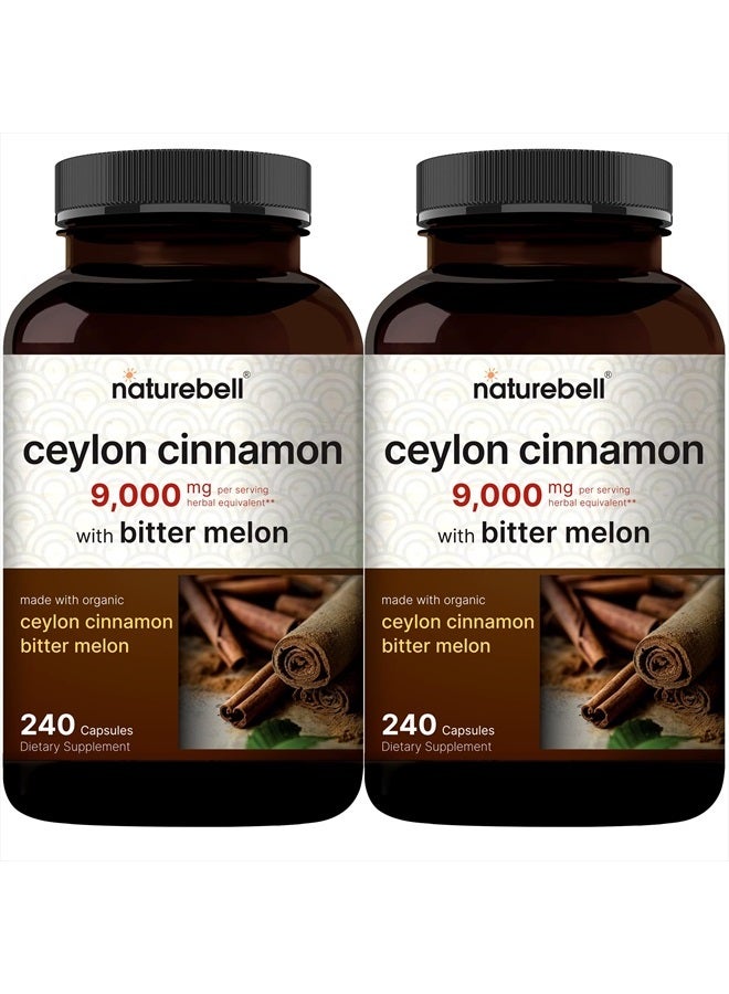 NatureBell 2 Pack Ceylon Cinnamon 9000mg Per Serving, 480 Capsules | Made with Organic Sri Lanka Ceylon Cinnamon Plus Organic Bitter Melon – Non-GMO, No Gluten  - Image 1