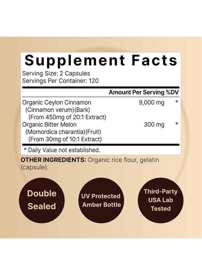 NatureBell 2 Pack Ceylon Cinnamon 9000mg Per Serving, 480 Capsules | Made with Organic Sri Lanka Ceylon Cinnamon Plus Organic Bitter Melon – Non-GMO, No Gluten  - Image 2