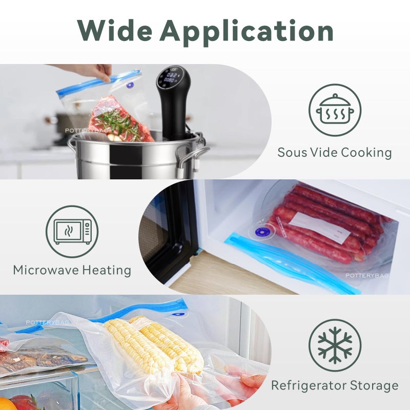 potterybag Sous Vide Bags Reusable 30 Pcs, Reusable Vacuum Seal Bags for Food with Upgraded Auto Pump for Anova, Joule Cookers, BPA Free Sous Vide Kit - Image 3