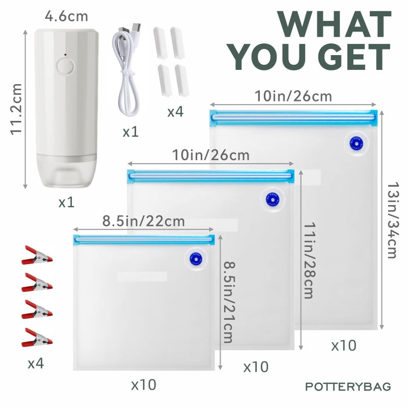 potterybag Sous Vide Bags Reusable 30 Pcs, Reusable Vacuum Seal Bags for Food with Upgraded Auto Pump for Anova, Joule Cookers, BPA Free Sous Vide Kit - Image 2