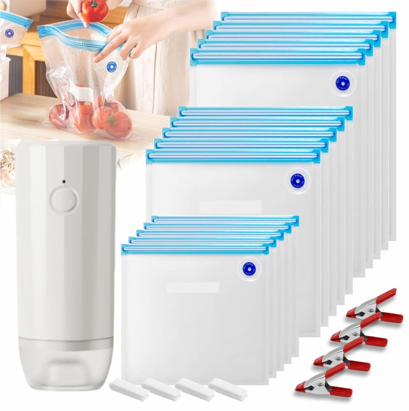potterybag Sous Vide Bags Reusable 30 Pcs, Reusable Vacuum Seal Bags for Food with Upgraded Auto Pump for Anova, Joule Cookers, BPA Free Sous Vide Kit - Image 1