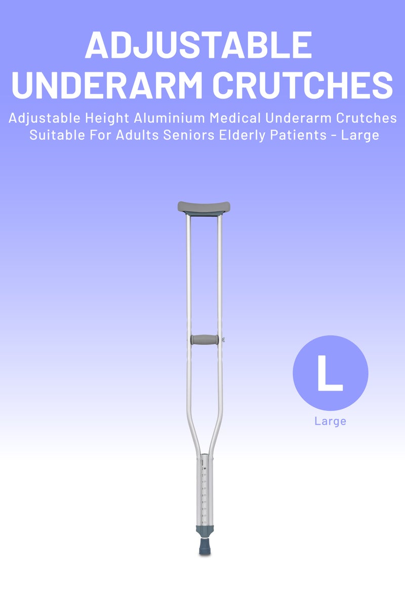 AID PLUS عكازات طبية من الألمنيوم قابلة للتعديل للارتفاع مناسبة للبالغين وكبار السن والمرضى - كبيرة (عبوة من 2) - Image 3