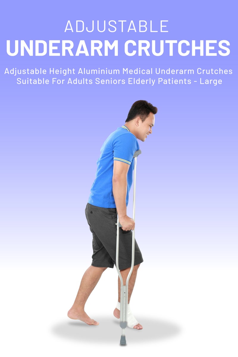 AID PLUS عكازات طبية من الألمنيوم قابلة للتعديل للارتفاع مناسبة للبالغين وكبار السن والمرضى - كبيرة (عبوة من 2) - Image 5