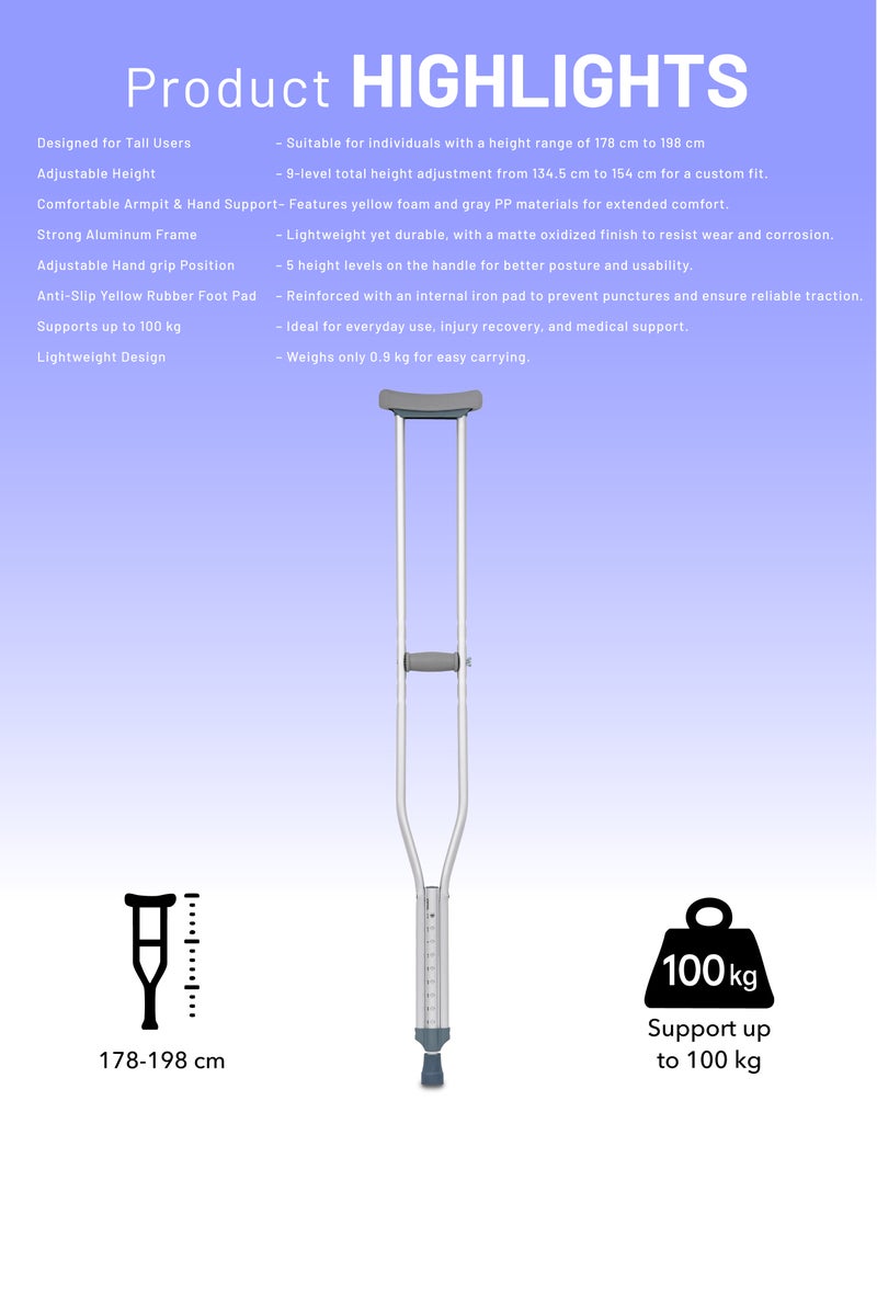 AID PLUS عكازات طبية من الألمنيوم قابلة للتعديل للارتفاع مناسبة للبالغين وكبار السن والمرضى - كبيرة (عبوة من 2) - Image 4