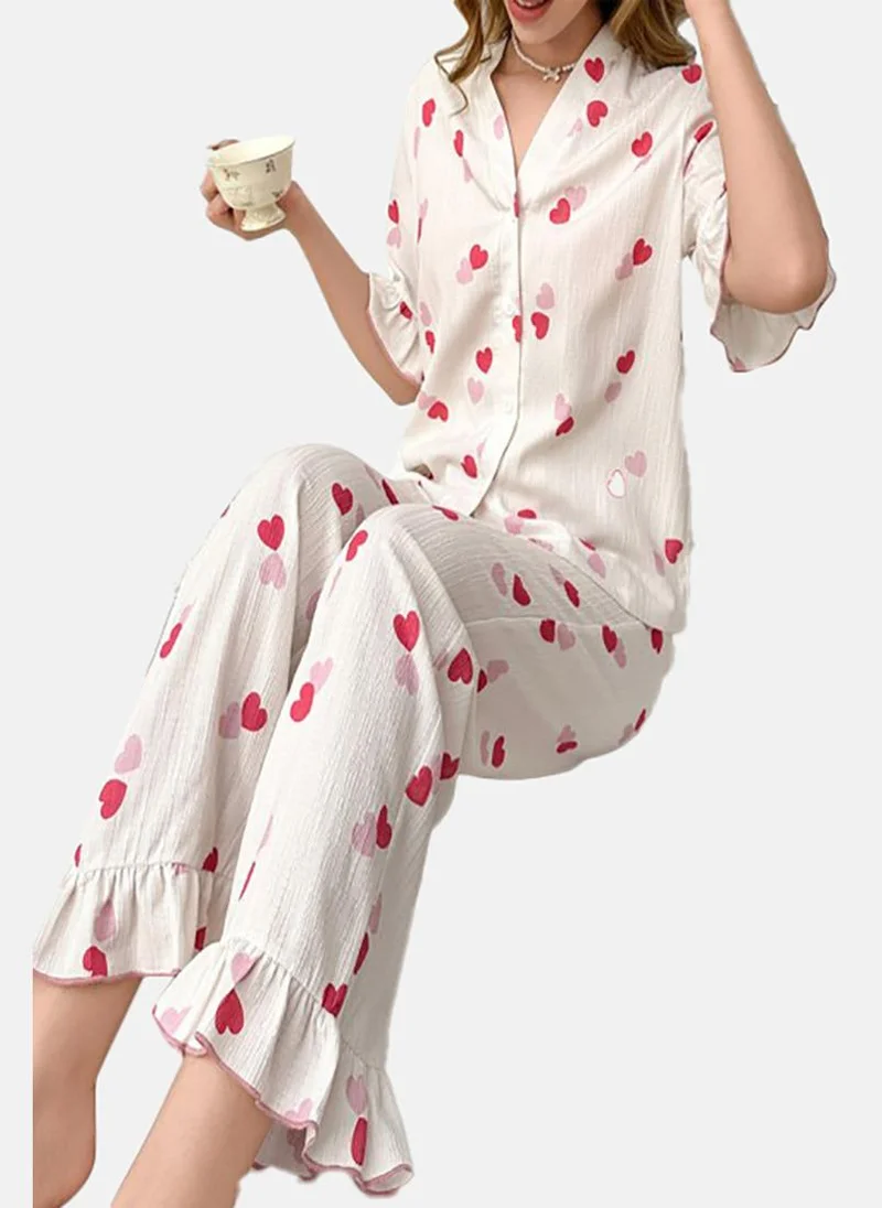 يونيكي White Printed Pyjamas & Top