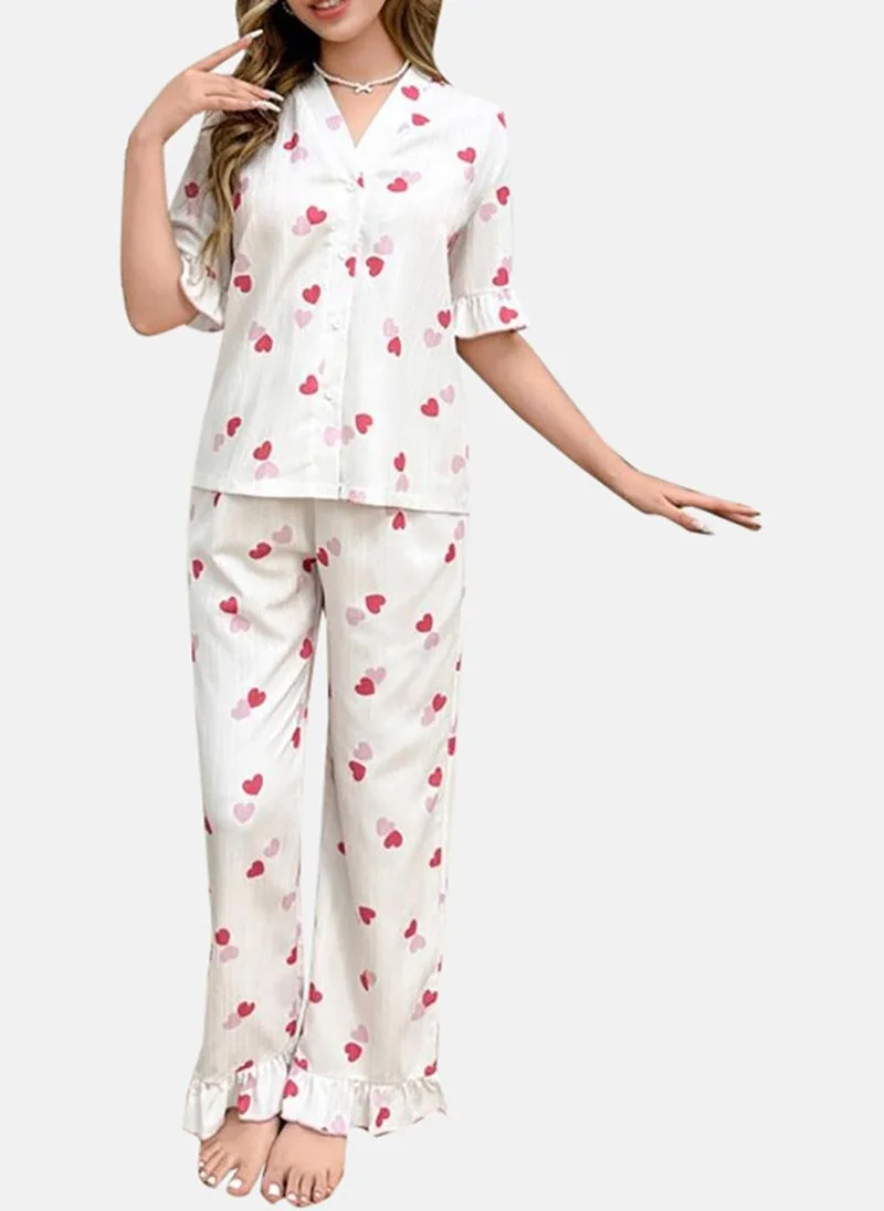 يونيكي White Printed Pyjamas & Top