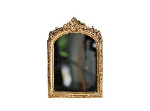 TenFuju 10” x 7” Small Gold Vintage Wall Mirror, Antique Gold Resin Baroque Mirror, Decorative Hanging & Tabletop Mirror - Image 1