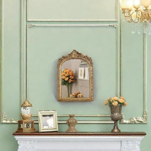 TenFuju 10” x 7” Small Gold Vintage Wall Mirror, Antique Gold Resin Baroque Mirror, Decorative Hanging & Tabletop Mirror - Image 3
