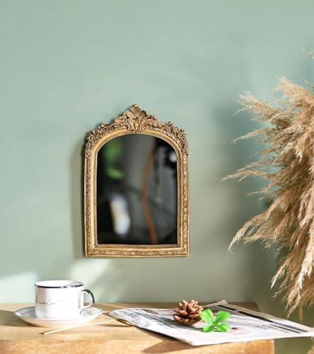 TenFuju 10” x 7” Small Gold Vintage Wall Mirror, Antique Gold Resin Baroque Mirror, Decorative Hanging & Tabletop Mirror - Image 5