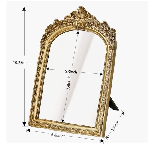 TenFuju 10” x 7” Small Gold Vintage Wall Mirror, Antique Gold Resin Baroque Mirror, Decorative Hanging & Tabletop Mirror - Image 4