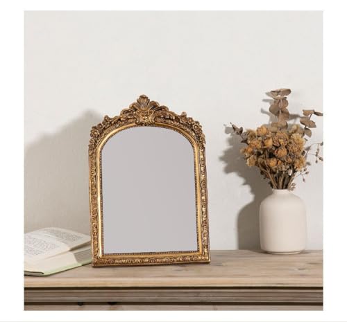 TenFuju 10” x 7” Small Gold Vintage Wall Mirror, Antique Gold Resin Baroque Mirror, Decorative Hanging & Tabletop Mirror - Image 2
