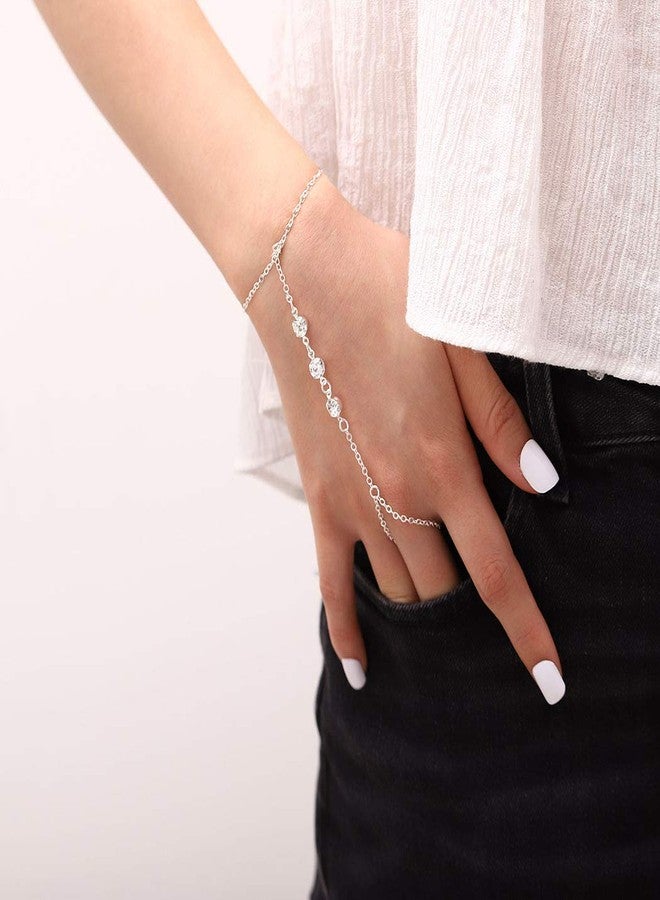 Bomine Crystal Finger Bracelets Ring Hand Chain Beach Slave Bracelet Jewelry for Women(Silver) - Image 3