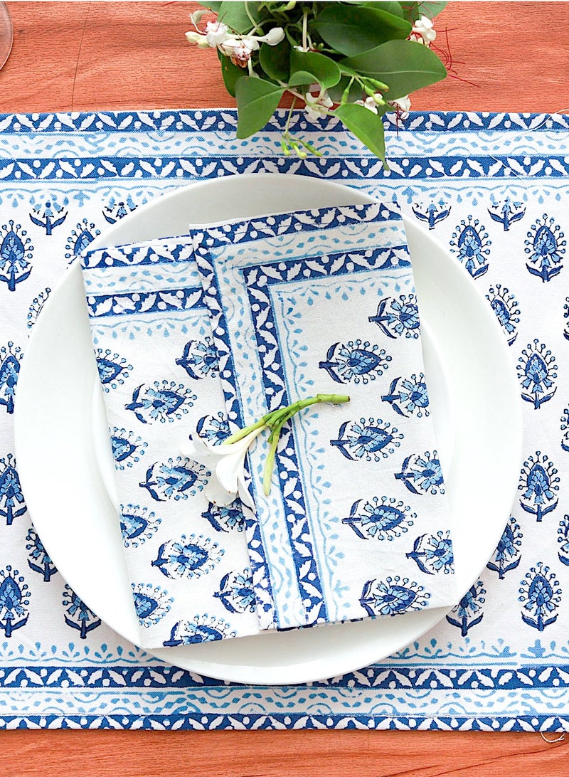OJARIYA 12 Piece Indigo Hand Block Printed Table Placemats on 100 Percent Canvas Cotton & Soft Cotton Napkin Set  - Image 4
