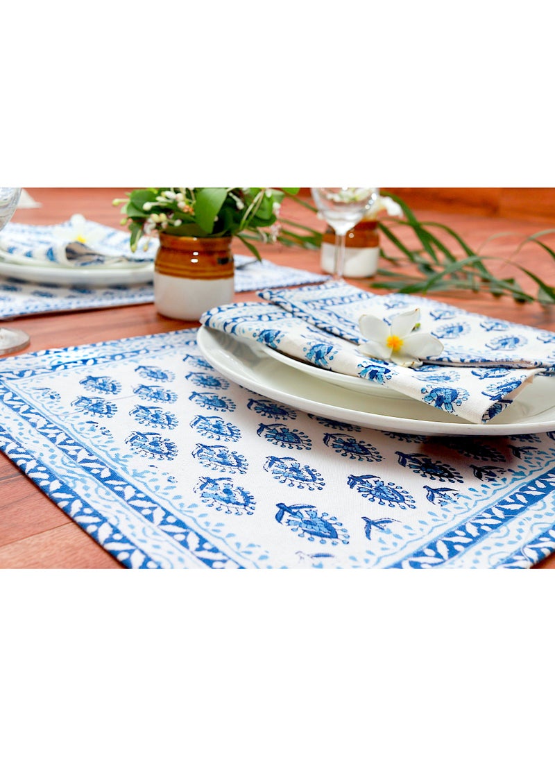 OJARIYA 12 Piece Indigo Hand Block Printed Table Placemats on 100 Percent Canvas Cotton & Soft Cotton Napkin Set  - Image 5
