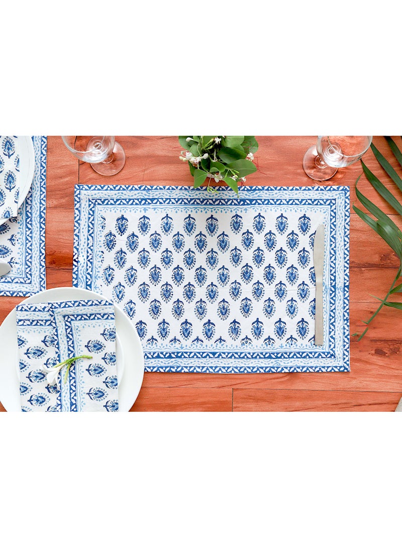 OJARIYA 12 Piece Indigo Hand Block Printed Table Placemats on 100 Percent Canvas Cotton & Soft Cotton Napkin Set  - Image 3