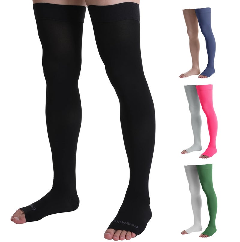 Doc Miller Thigh High Compression Socks Open Toe 2030mmHg for Varicose Veins Calf Leg Ankle Support Pregnancy Maternity Stockings Small to Plus Size