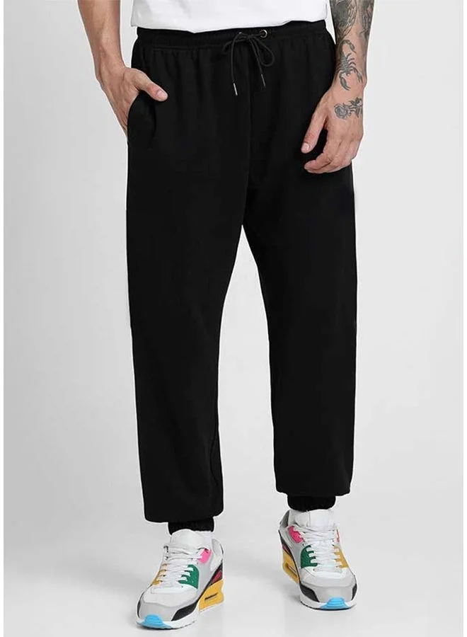 فيردو بنطلون رياضي أسود قطني نقي بخصر متوسط وثلاثة جيوب للرجال