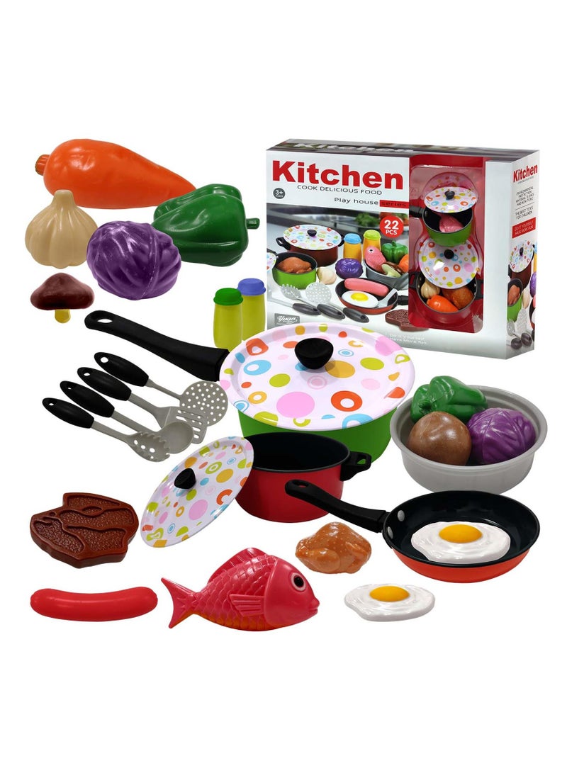 ALSAEED Pretend Play Role-Playing Game - 22-Piece Cookware Set for Kids, Educational Gift Toy for Boys and Girls Ages 3-6. Cooking Tools Playset, - Image 1