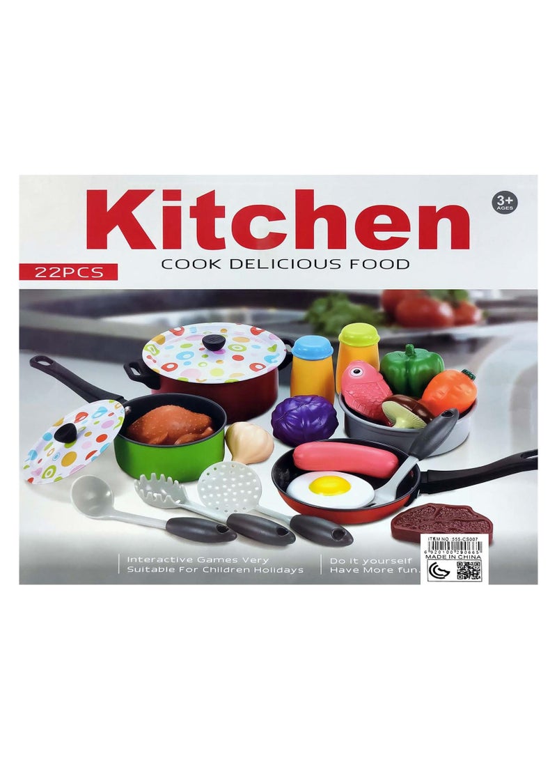 ALSAEED Pretend Play Role-Playing Game - 22-Piece Cookware Set for Kids, Educational Gift Toy for Boys and Girls Ages 3-6. Cooking Tools Playset, - Image 2