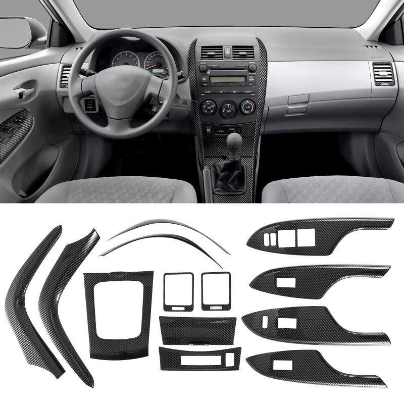 Fancemot 13 Pcs Carbon Fiber Interior Trim Cover Kit Compatible with Toyota Corolla 2009 2010 2011 2012 2013 AC Air Vent Cover Window Lift Switch Panel Cover Gear Shift Panel Cover - Image 2