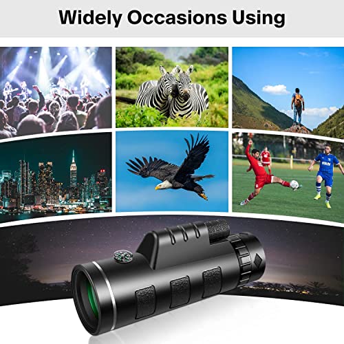 ZHIZUKA Monocular 40X60HD Zoom Magnification Telescope + Mobile Phone Mount + Tripod for Adults and Children. High Power, Bi-Focal, FMC Coating and BAK4 Prism Optical Lens Gadget. Moon, Bird Watching/ Wildlife Hunting/ Stargazing/ Outdoor Camping Hiking/ Live Concert. - Image 3