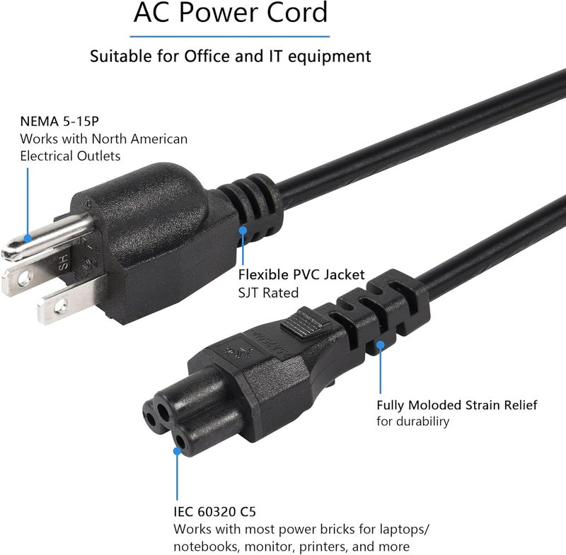 CERRXIAN CEERXIAN 3 Prong AC Short Power Cord 1ft Nema 515P Male to IEC 320 C5 Female Laptop Power Replacement Cord for Notebook ComputerBlack03m  - Image 3