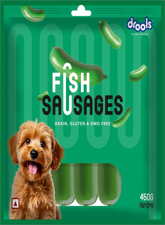 Drools Adult & Puppy Sausage for Dog, 450g | Real Fish Flavour | High Protein | Treat & Food Topper | Grain Free | Best for Training & Bonding | No Preservatives - Image 1
