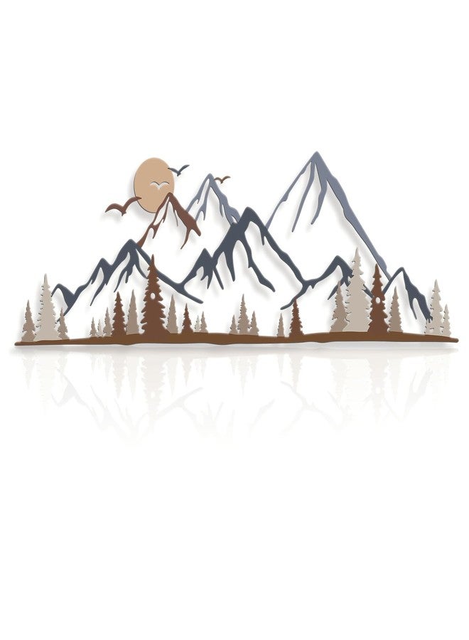 Bnesi Metal Mountain Wall Art Layered Peaks, Pine Trees, Sun, Birds. Nature Wall Art, Outdoor Wall Decor for Nature Themed Spaces. Metal Decor Fits Indoor Outdoor Areas as Nature Inspired Accent (Colorful) - Image 1